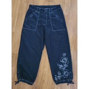 OLEG CASSINI Women S Black Lightweight Pants Tie Ankle Floral Pattern 31X25